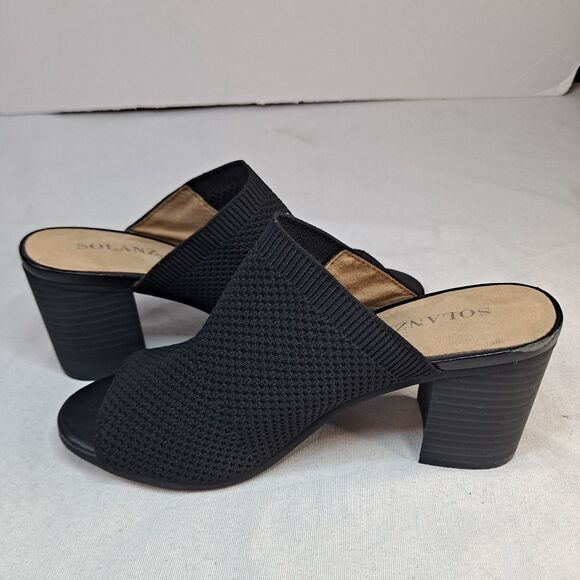 Solanz Marissa Mesh Sandals Women's 7M Black Block Heeled Mules - Picture 7 of 10